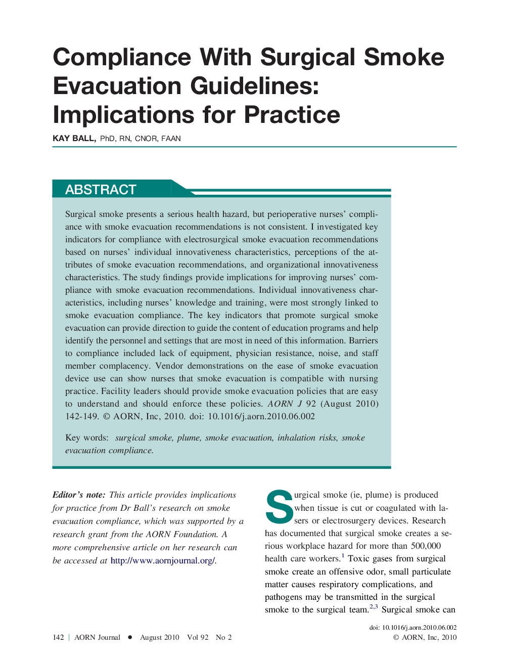 Compliance With Surgical Smoke Evacuation Guidelines: Implications for Practice