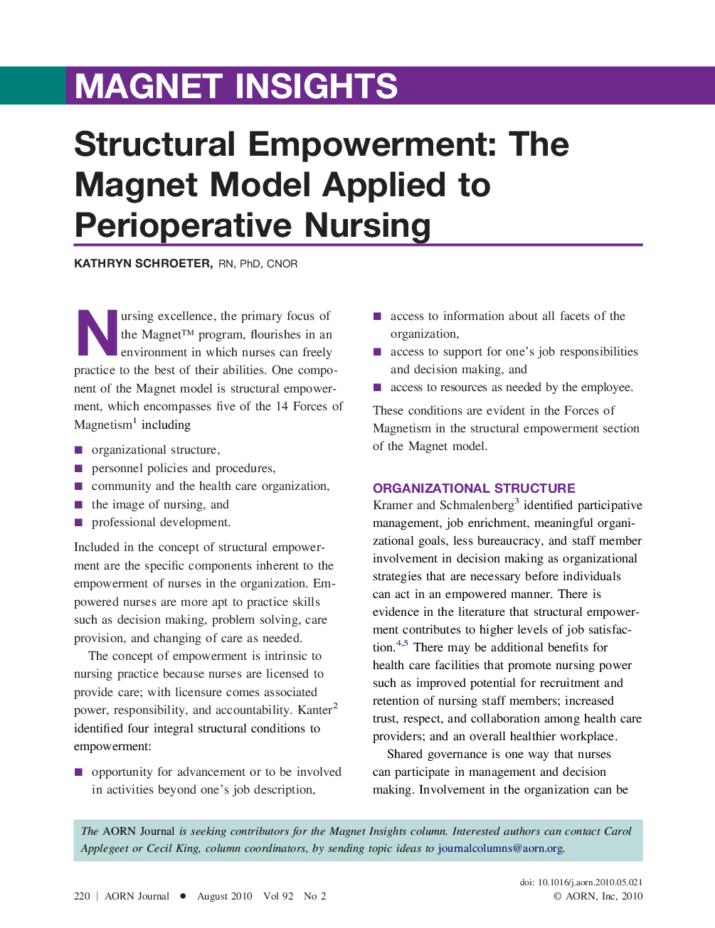 عکس صفحه اول مقاله: Structural Empowerment: The Magnet Model Applied to Perioperative Nursing Structural Empowerment: The Magnet Model Applied to Perioperative Nursing