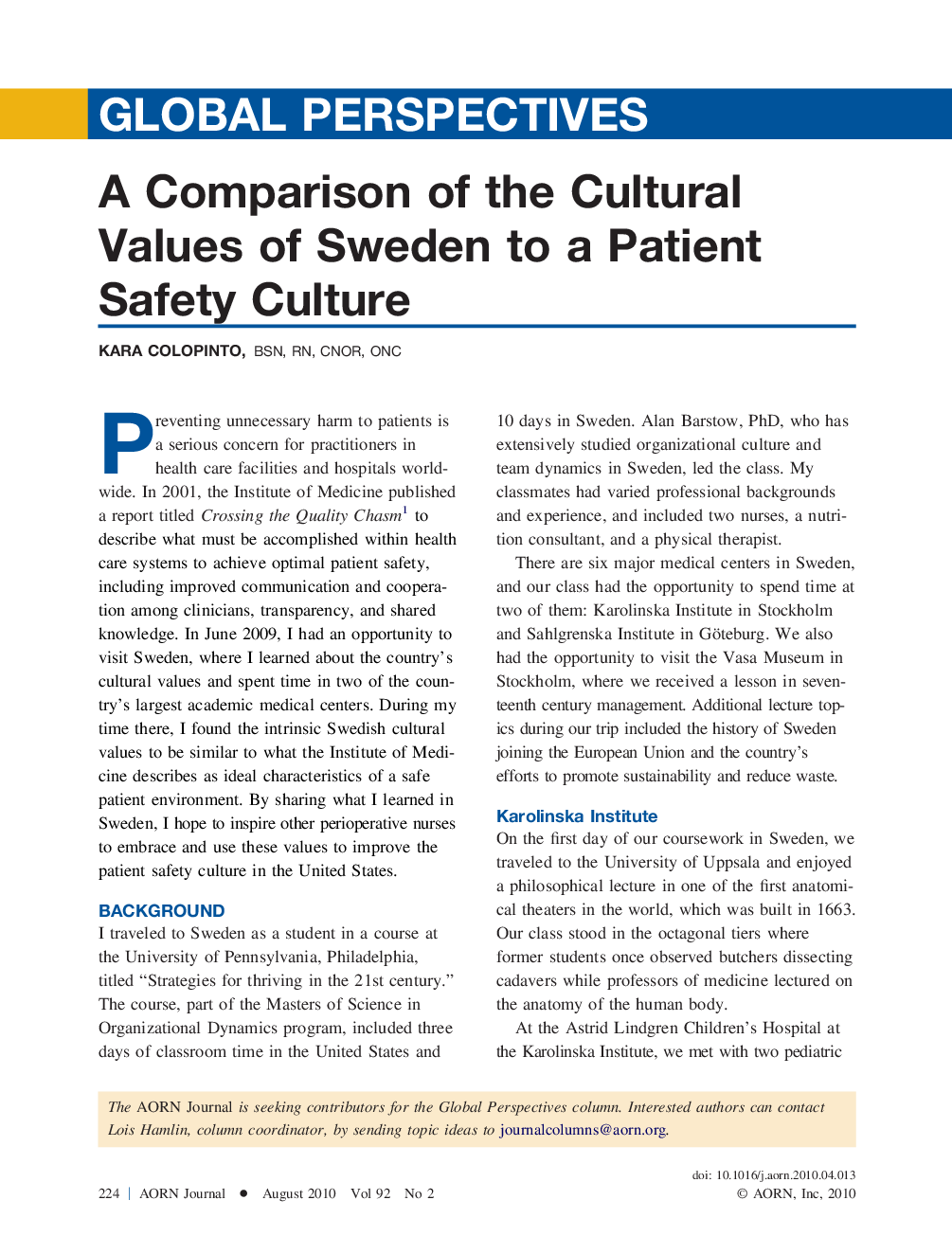 عکس صفحه اول مقاله: A Comparison of the Cultural Values of Sweden to a Patient Safety Culture A Comparison of the Cultural Values of Sweden to a Patient Safety Culture