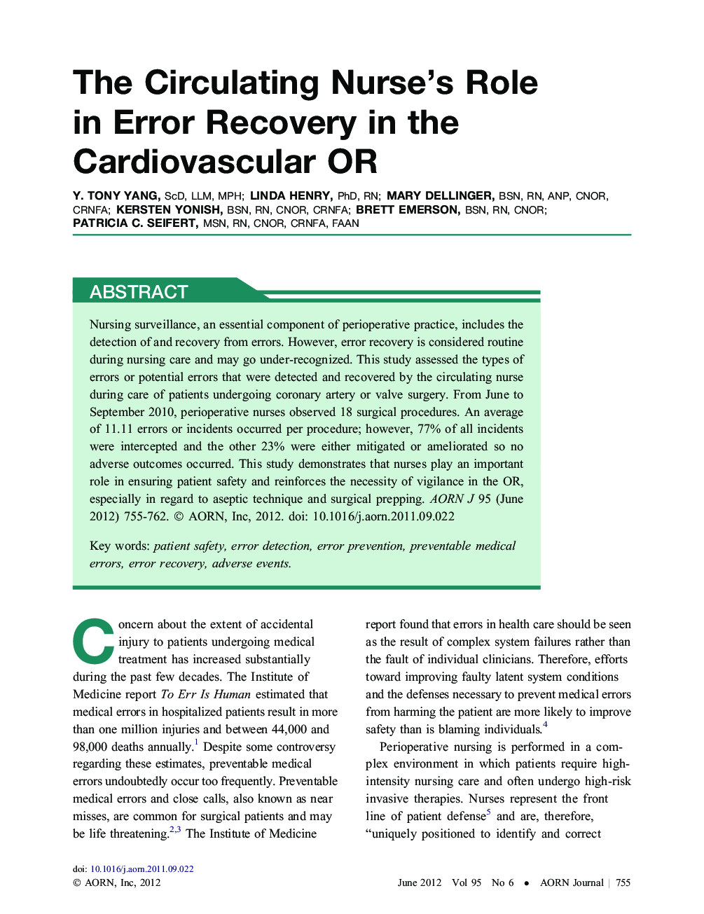 The Circulating Nurse's Role in Error Recovery in the Cardiovascular OR