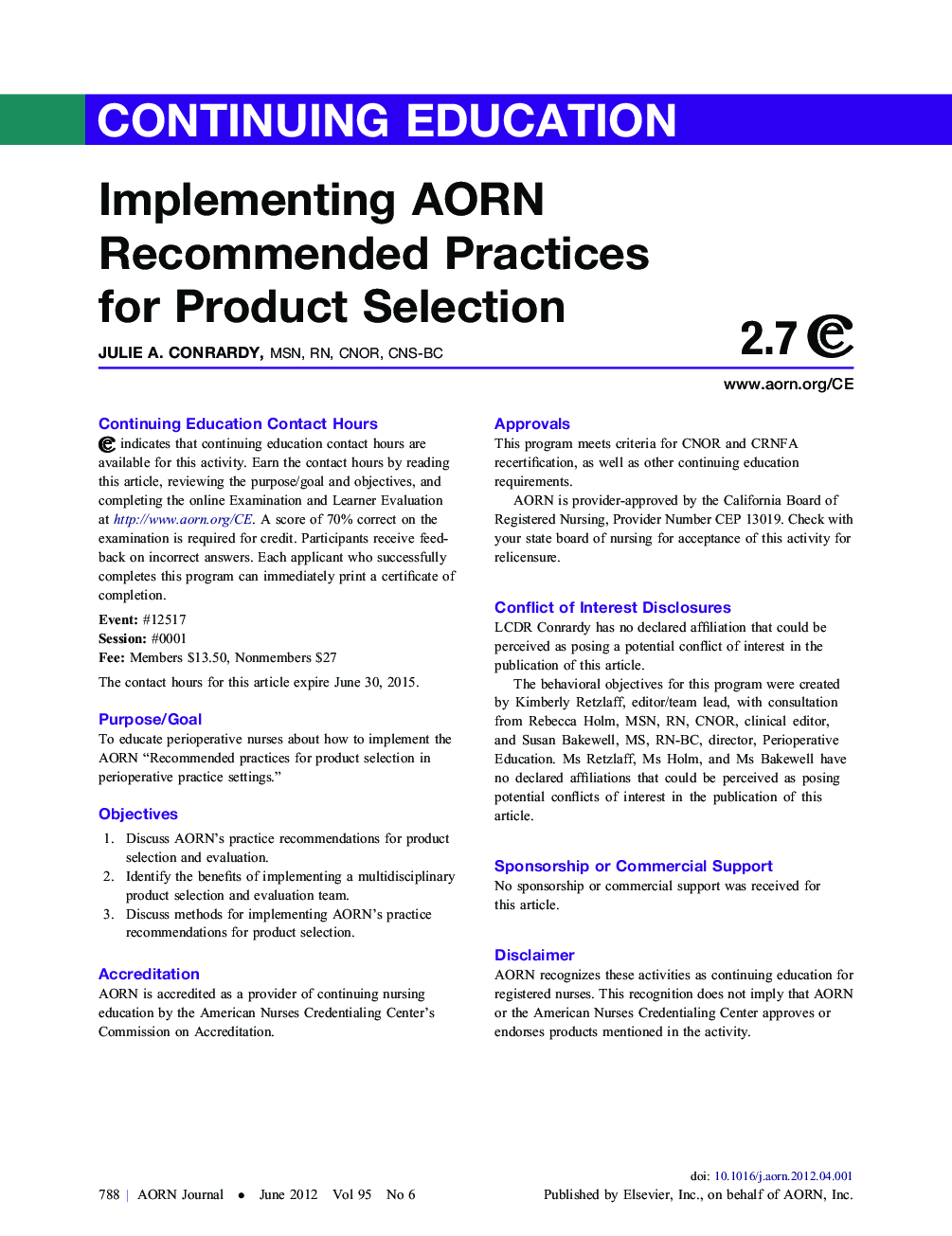 Implementing AORN Recommended Practices for Product Selection