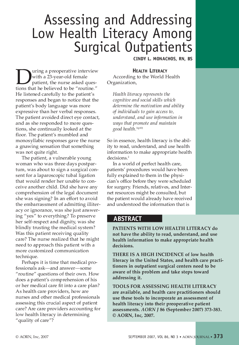 Assessing and Addressing Low Health Literacy Among Surgical Outpatients