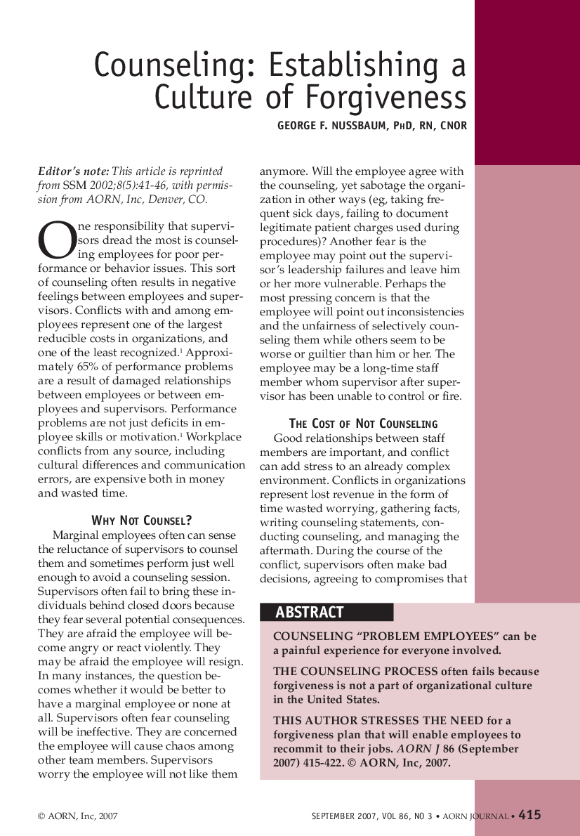 Counseling: Establishing a Culture of Forgiveness 