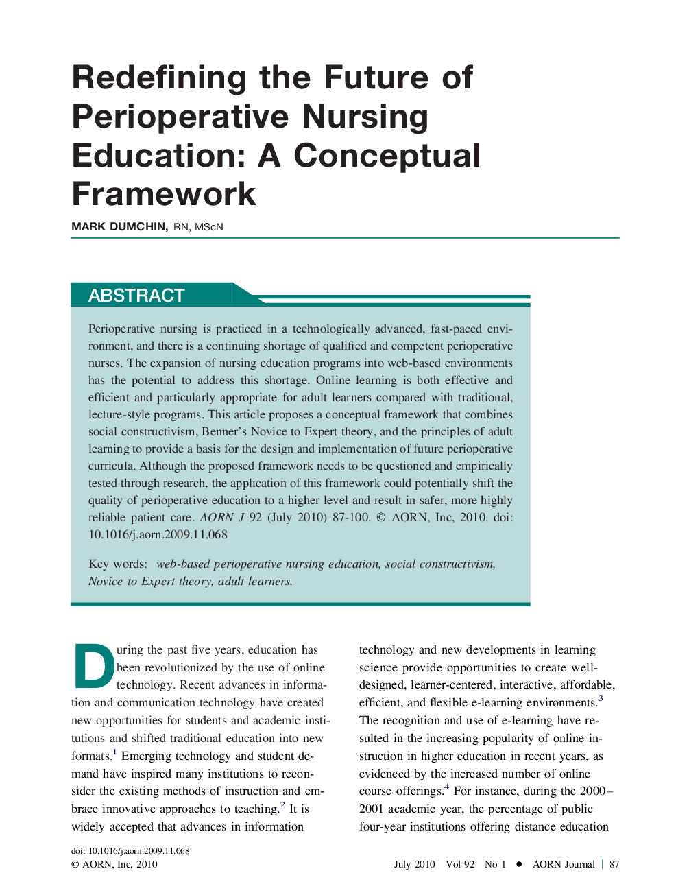 Redefining the Future of Perioperative Nursing Education: A Conceptual Framework