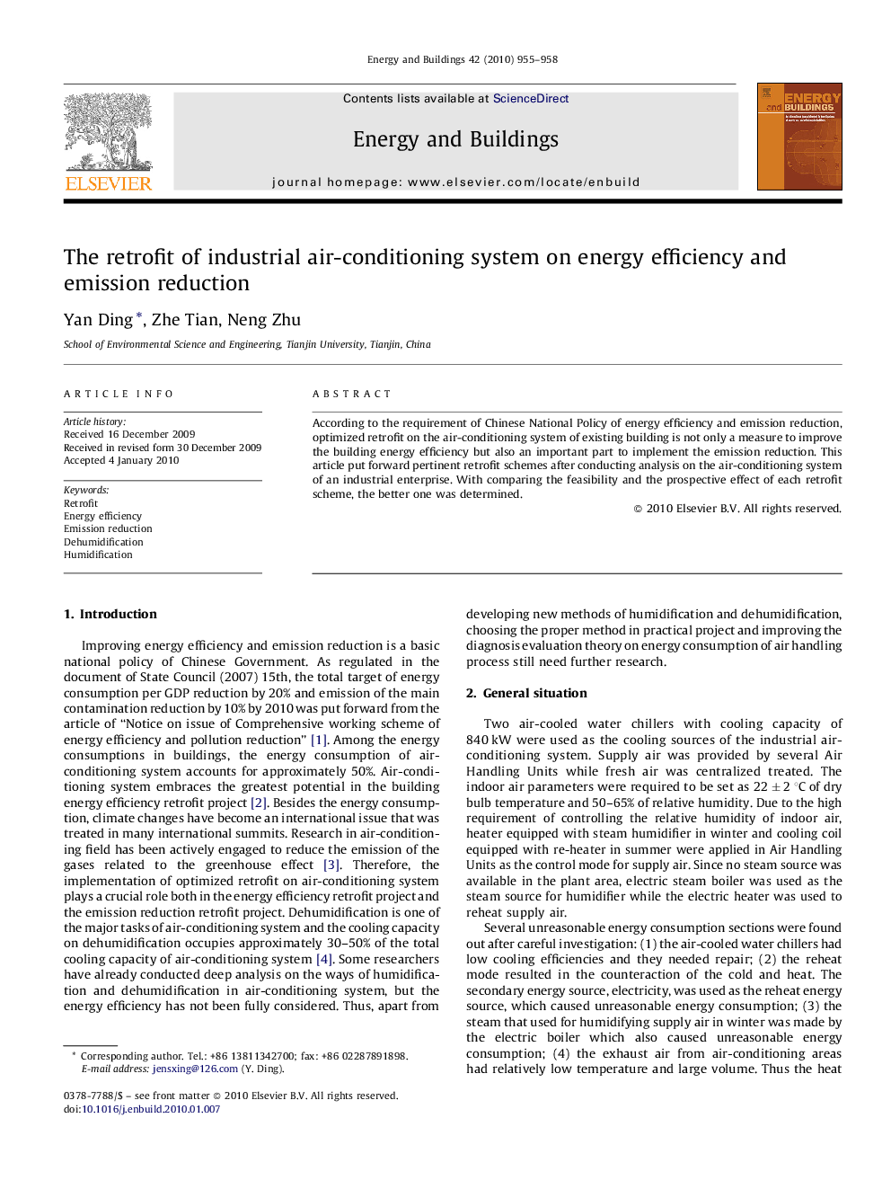 The retrofit of industrial air-conditioning system on energy efficiency and emission reduction