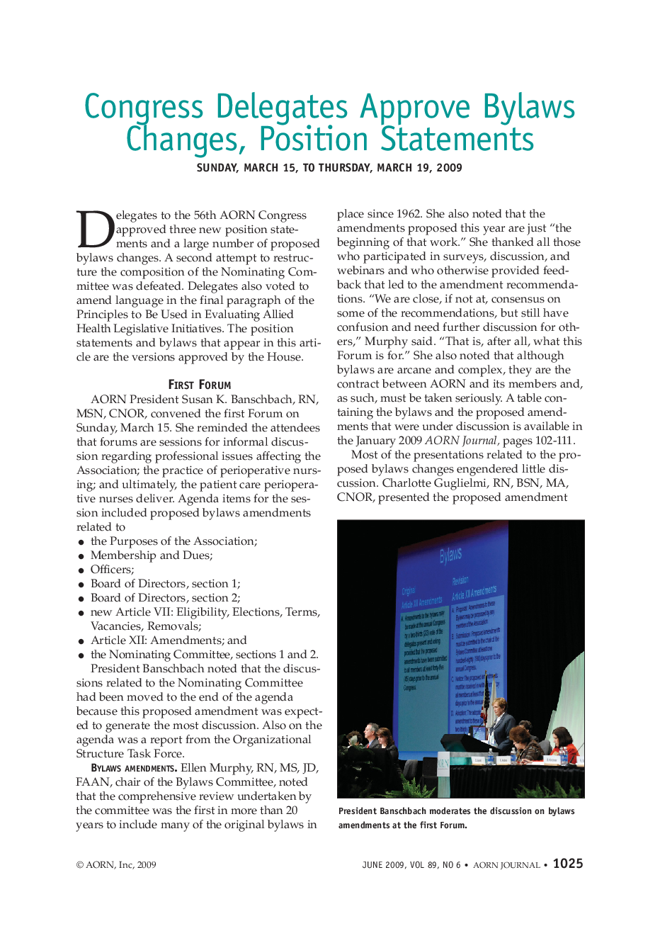 عکس صفحه اول مقاله: Congress Delegates Approve Bylaws Changes, Position Statements Congress Delegates Approve Bylaws Changes, Position Statements
