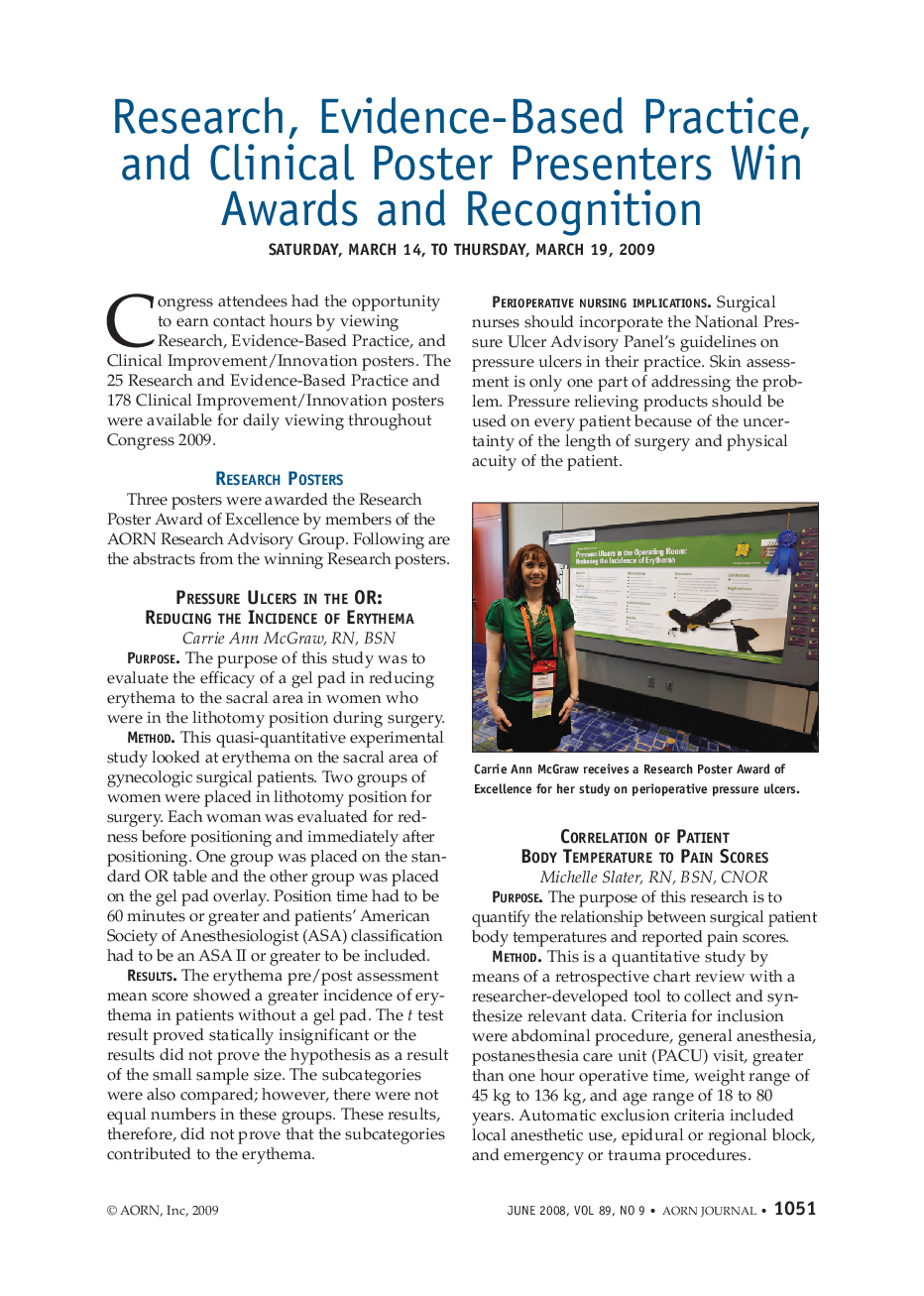 عکس صفحه اول مقاله: Research, Evidence-Based Practice, and Clinical Poster Presenters Win Awards and Recognition Research, Evidence-Based Practice, and Clinical Poster Presenters Win Awards and Recognition