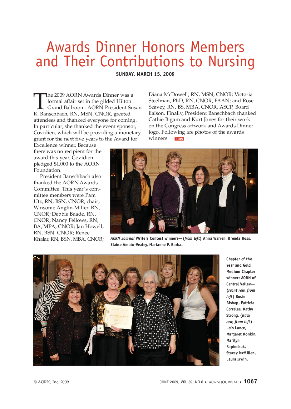 Awards Dinner Honors Members and Their Contributions to Nursing