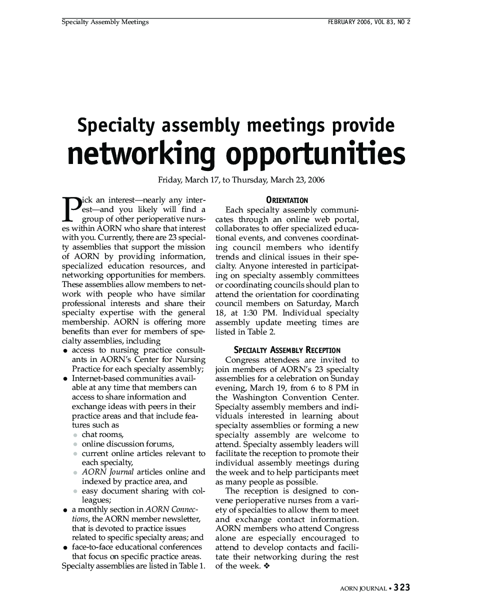 عکس صفحه اول مقاله: Specialty assembly meetings provide networking opportunities Specialty assembly meetings provide networking opportunities