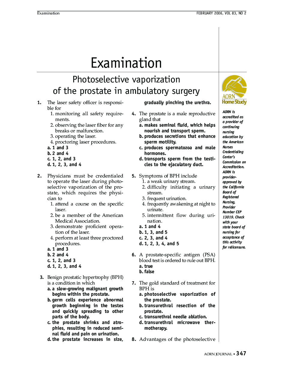 Examination: Photoselective vaporization of the prostate in ambulatory surgery