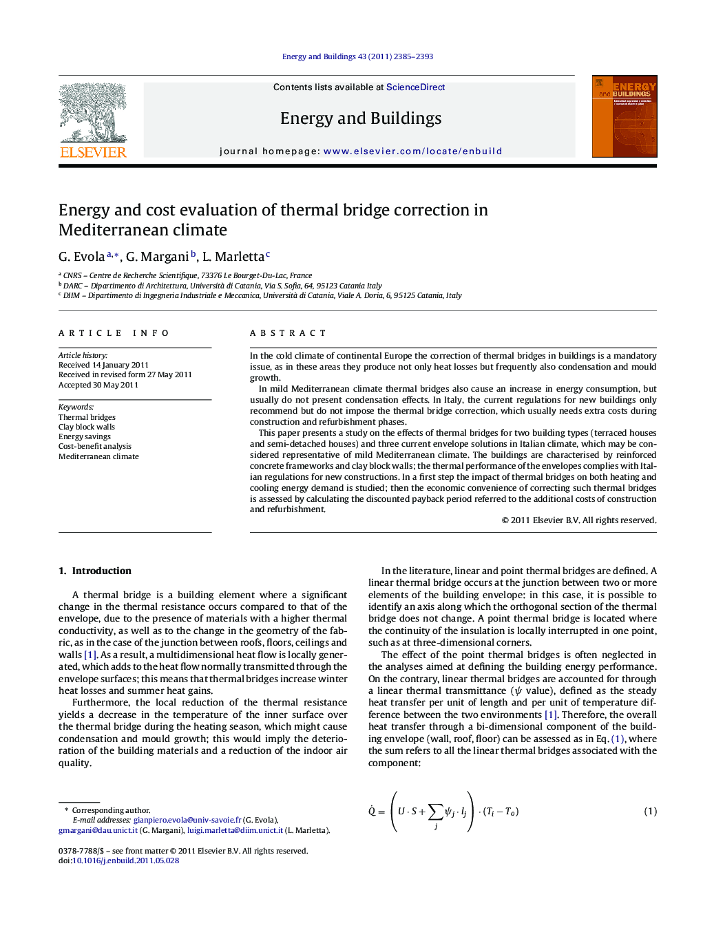 Energy and cost evaluation of thermal bridge correction in Mediterranean climate