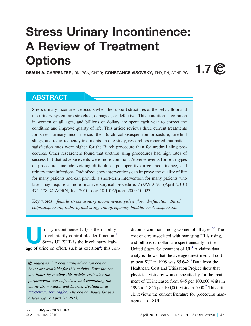 Stress Urinary Incontinence: A Review of Treatment Options