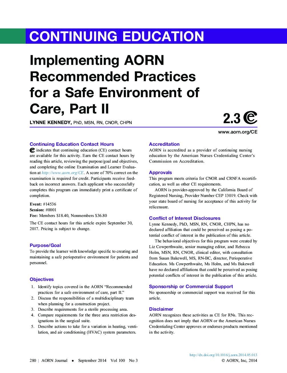 Implementing AORN Recommended Practices for a Safe Environment of Care, Part II