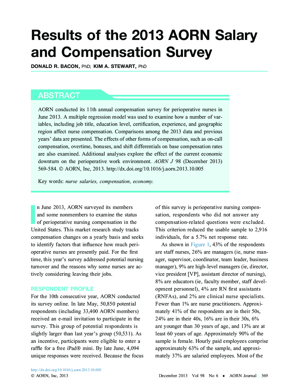 Results of the 2013 AORN Salary and Compensation Survey