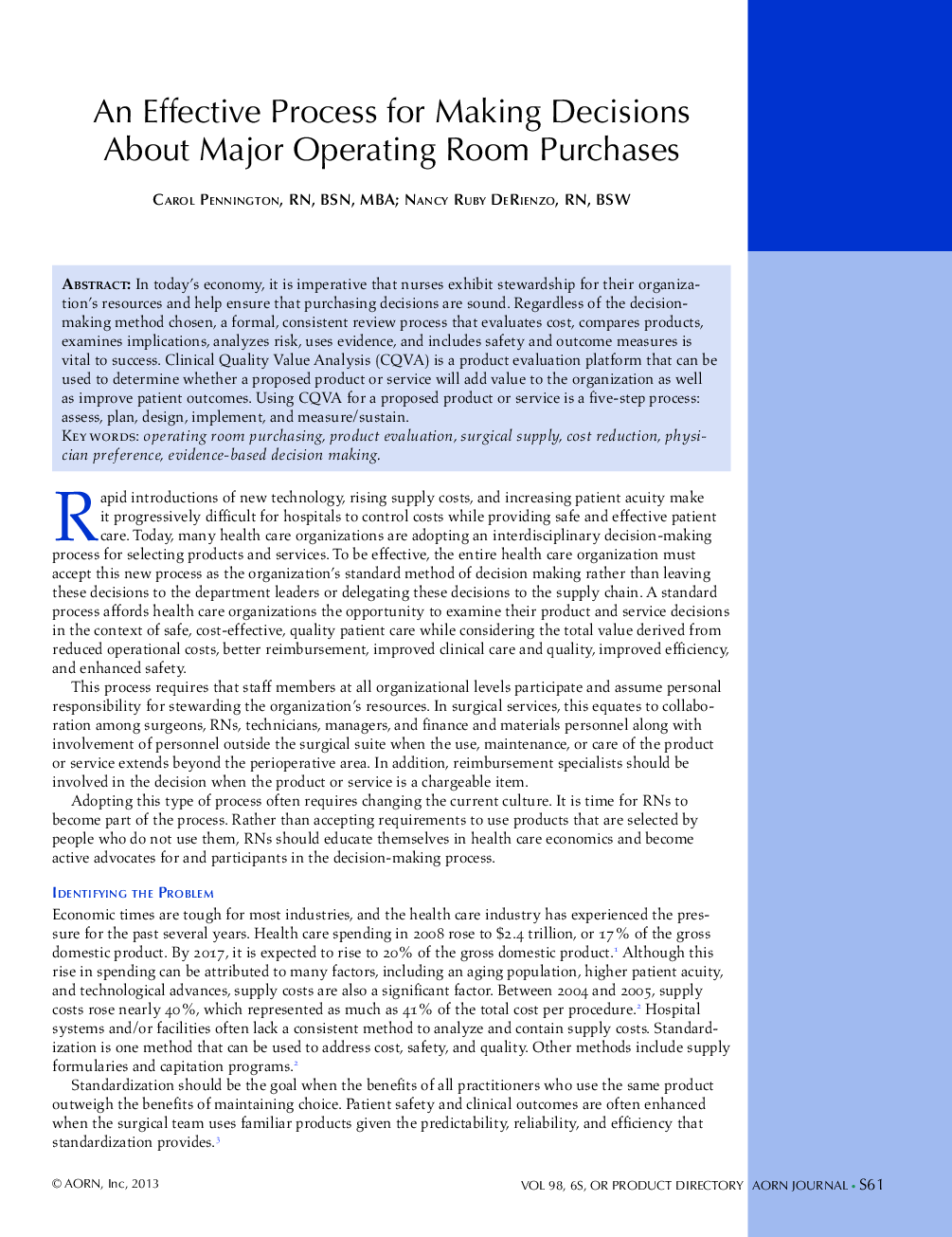 An Effective Process for Making Decisions About Major Operating Room Purchases