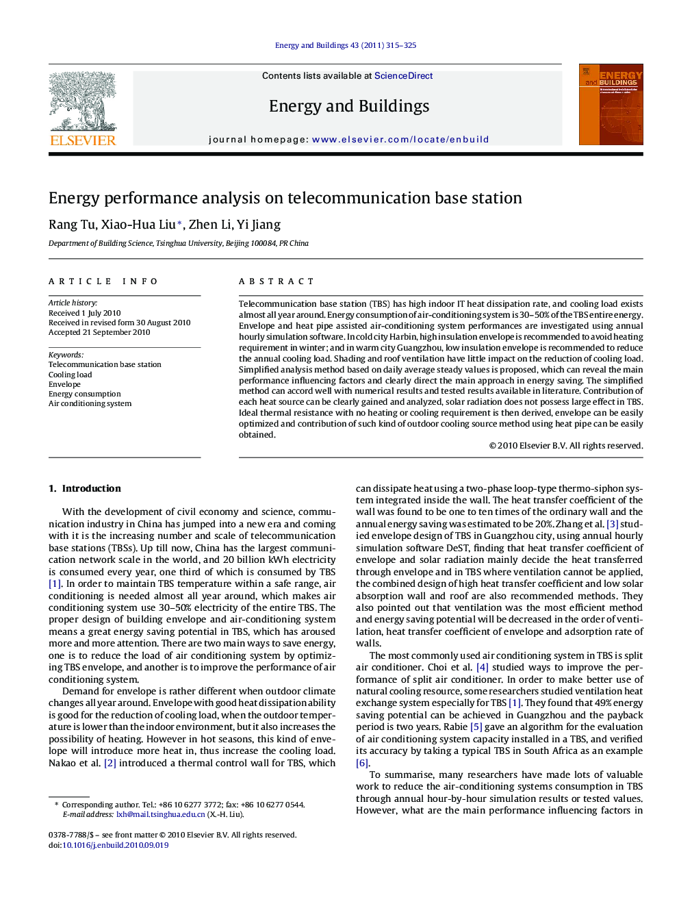 Energy performance analysis on telecommunication base station