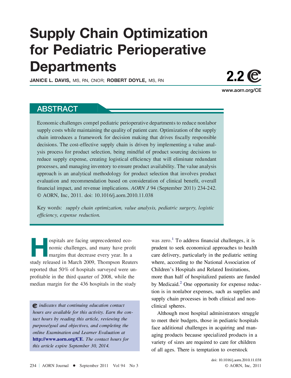 Supply Chain Optimization for Pediatric Perioperative Departments