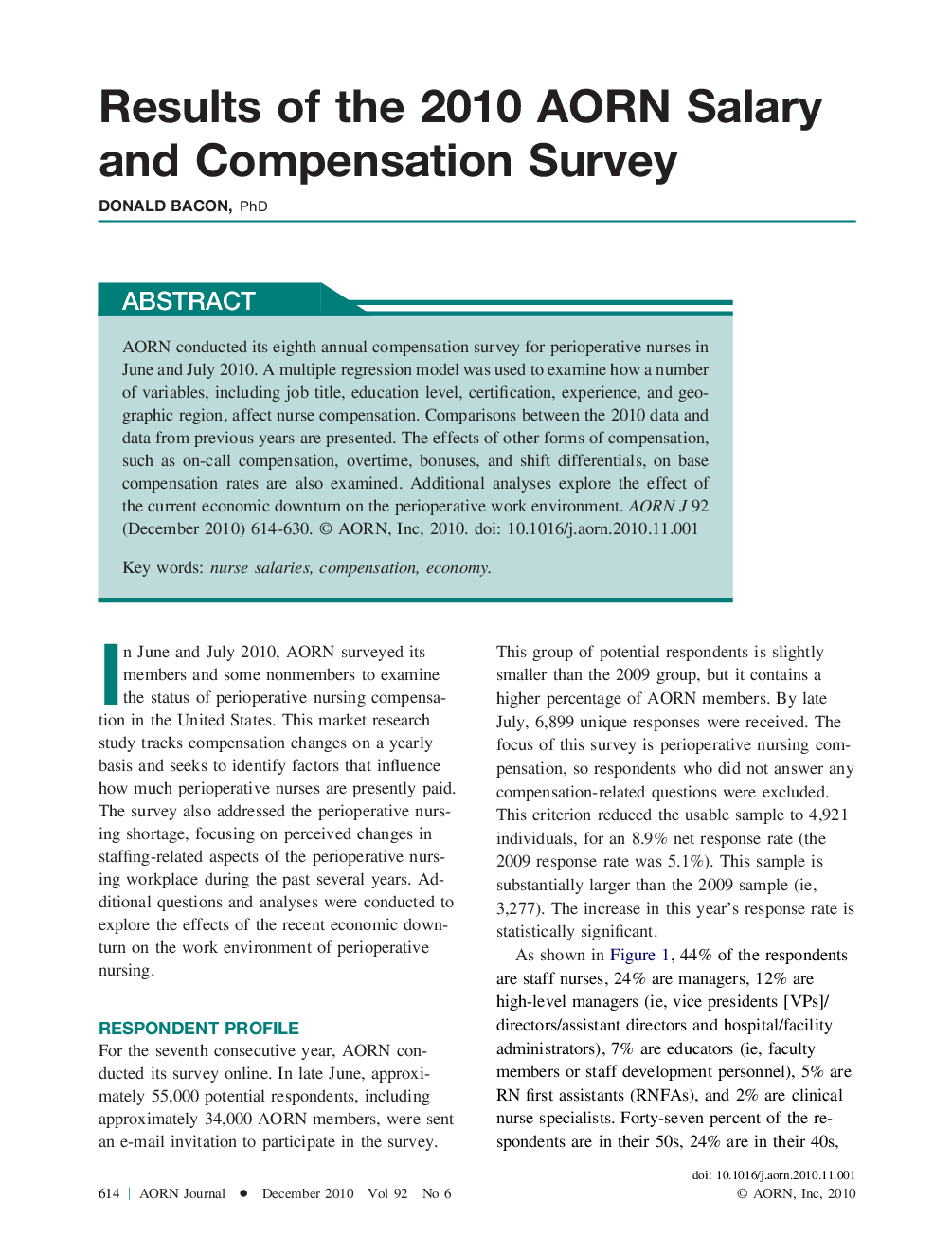 Results of the 2010 AORN Salary and Compensation Survey