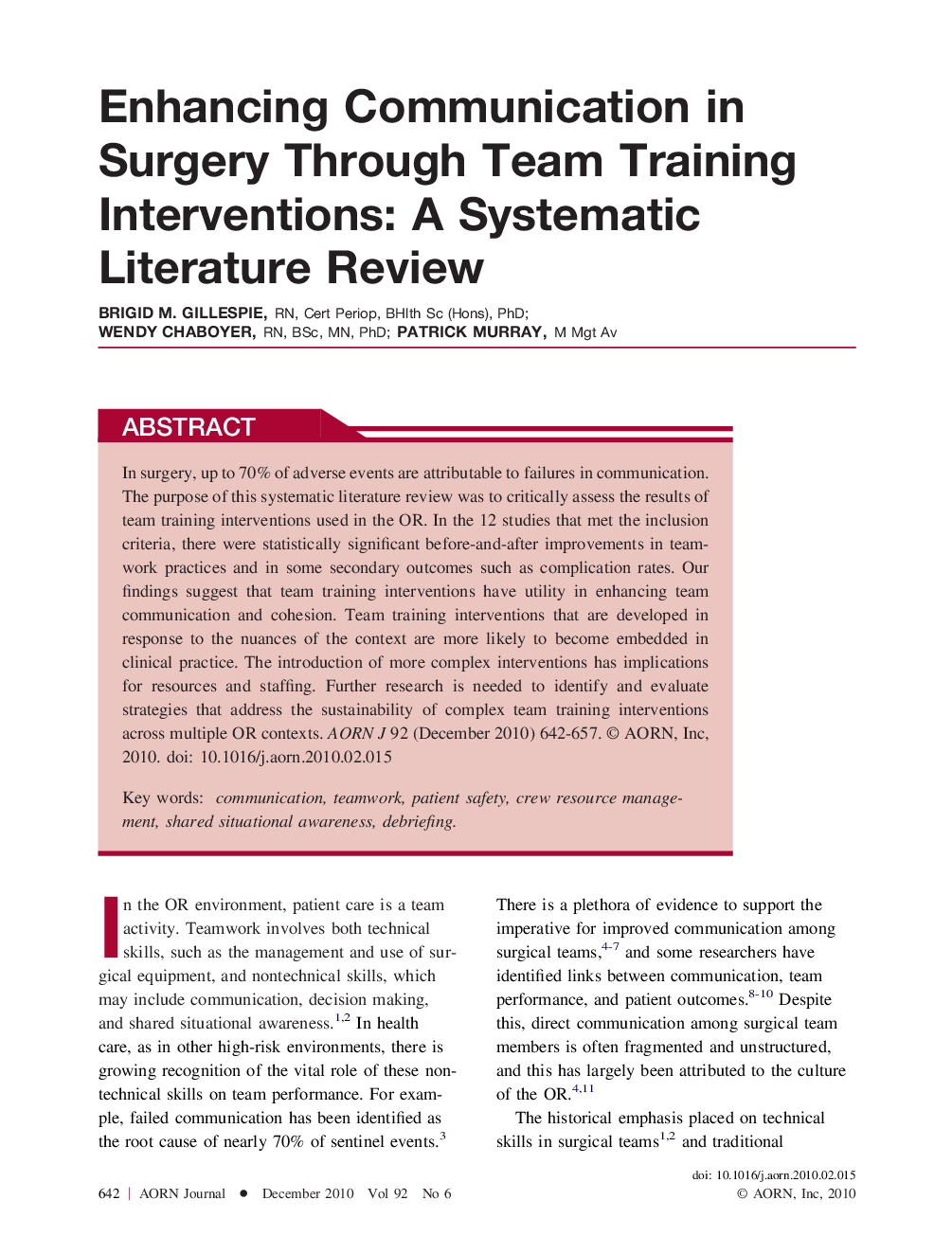 Enhancing Communication in Surgery Through Team Training Interventions: A Systematic Literature Review