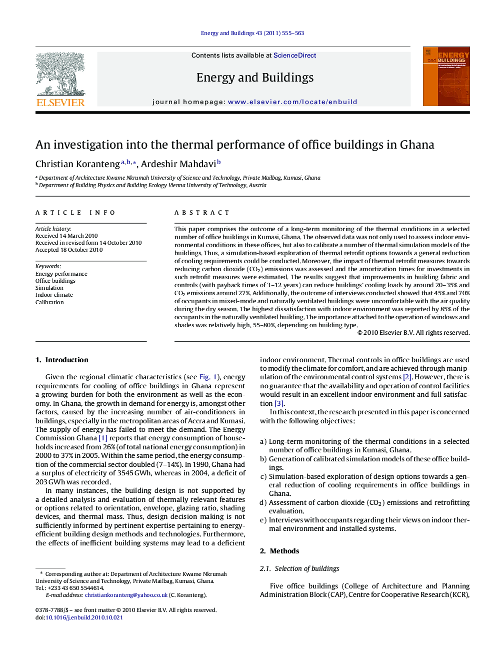 An investigation into the thermal performance of office buildings in Ghana