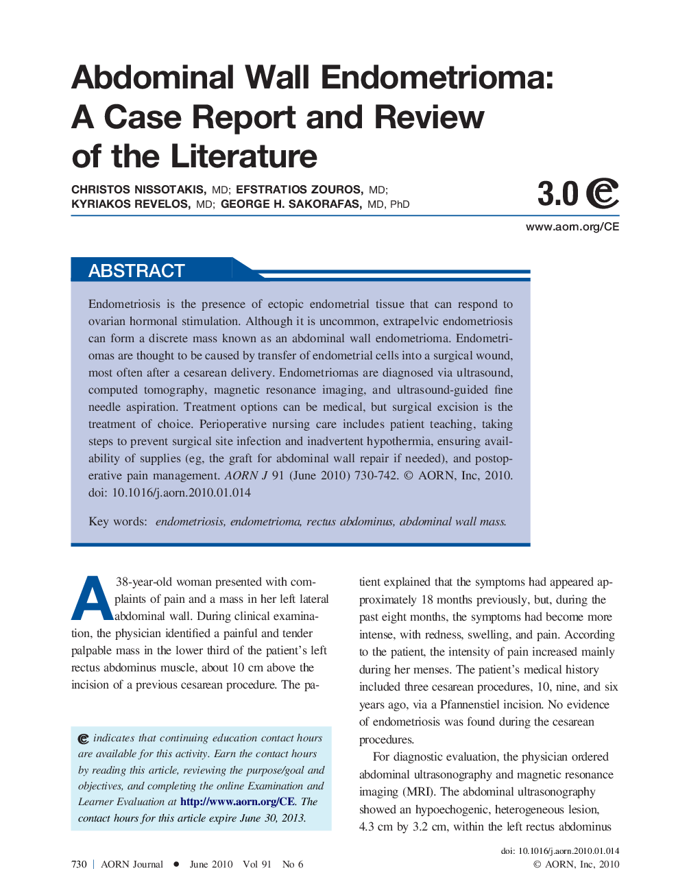 Abdominal Wall Endometrioma: A Case Report and Review of the Literature