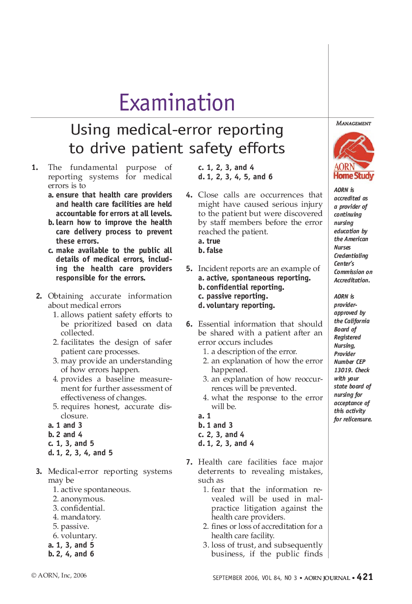 عکس صفحه اول مقاله: Examination: Using medical-error reporting to drive patient safety efforts Examination: Using medical-error reporting to drive patient safety efforts