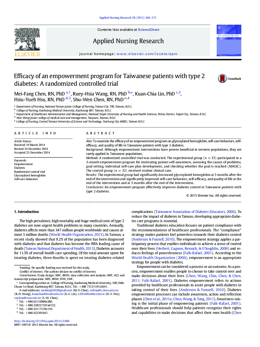 Efficacy of an empowerment program for Taiwanese patients with type 2 diabetes: A randomized controlled trial 