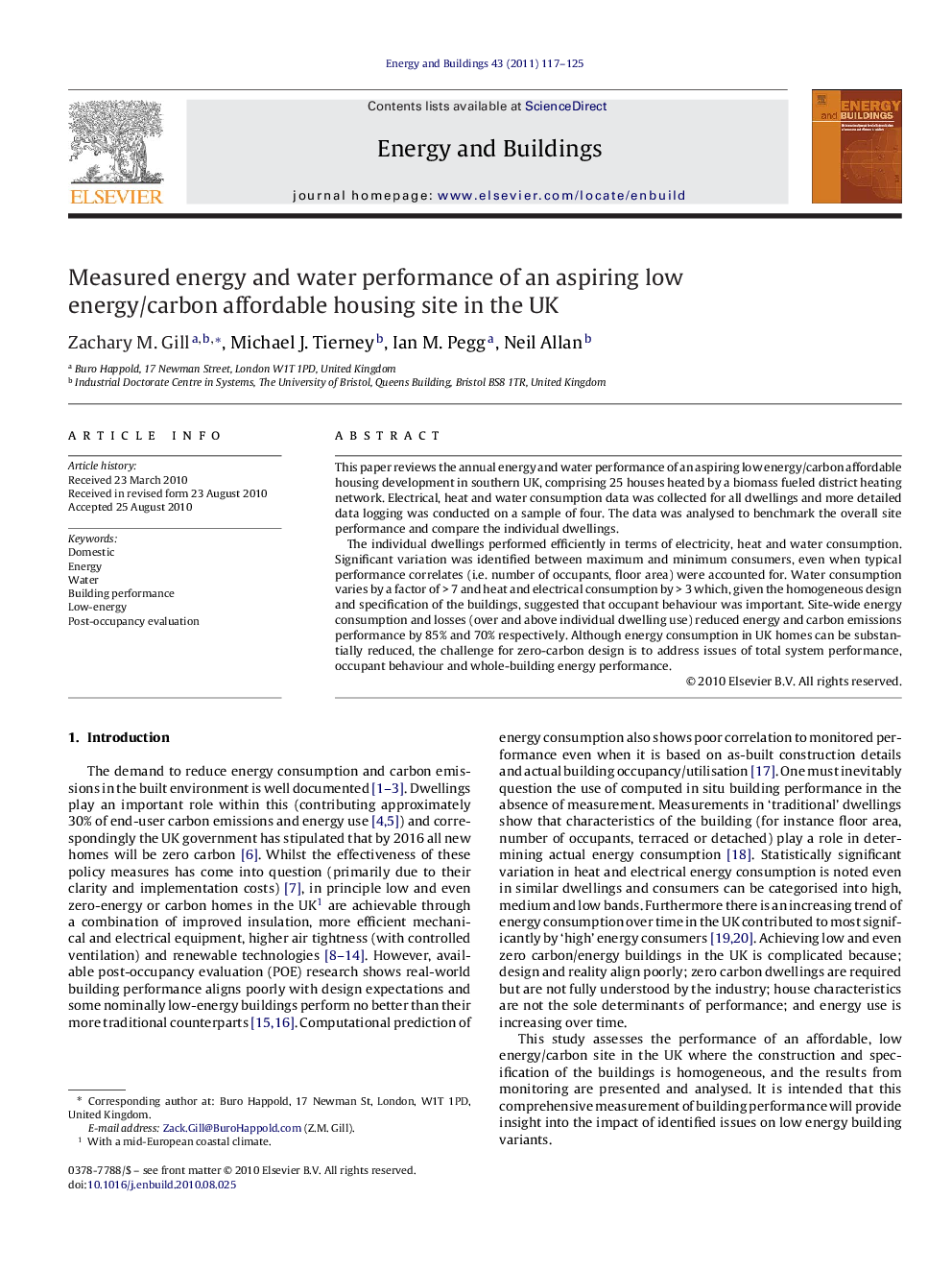 Measured energy and water performance of an aspiring low energy/carbon affordable housing site in the UK