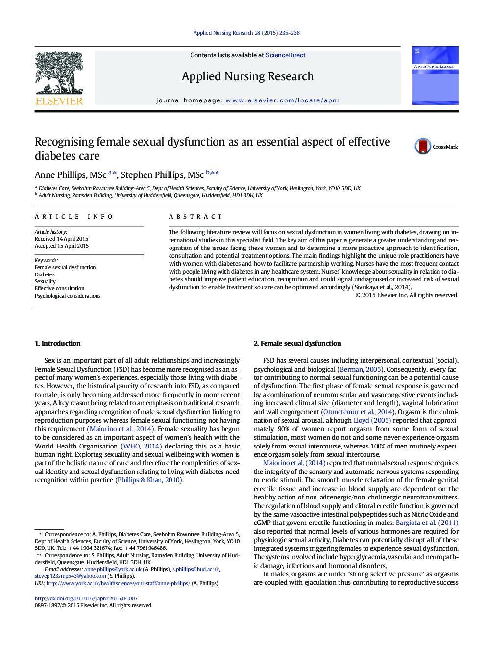 Recognising female sexual dysfunction as an essential aspect of effective diabetes care