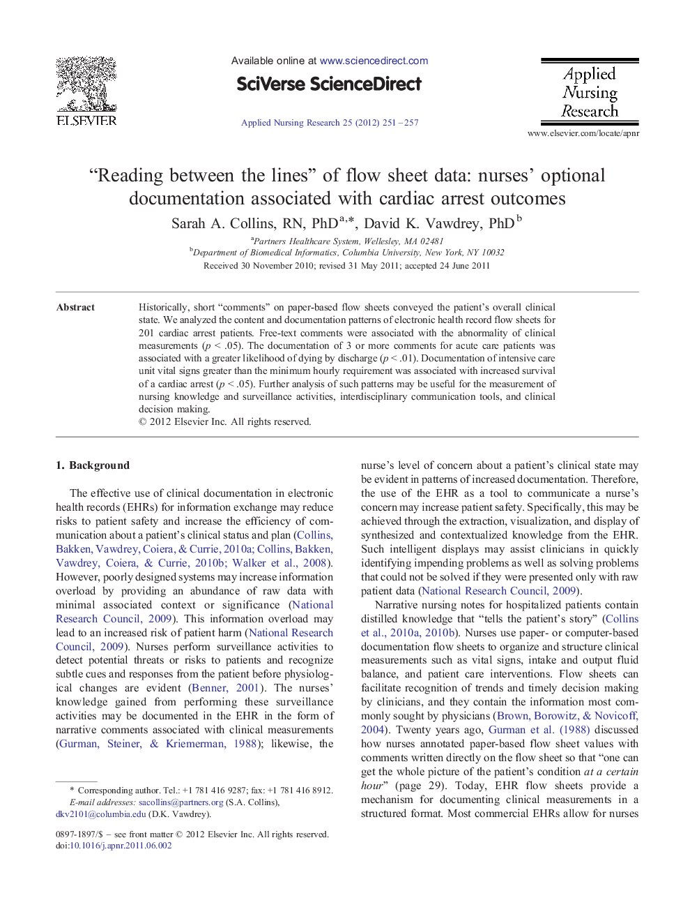“Reading between the lines” of flow sheet data: nurses' optional documentation associated with cardiac arrest outcomes