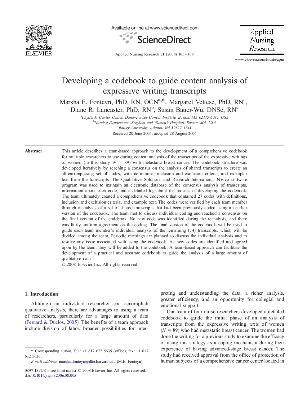 Developing a codebook to guide content analysis of expressive writing transcripts