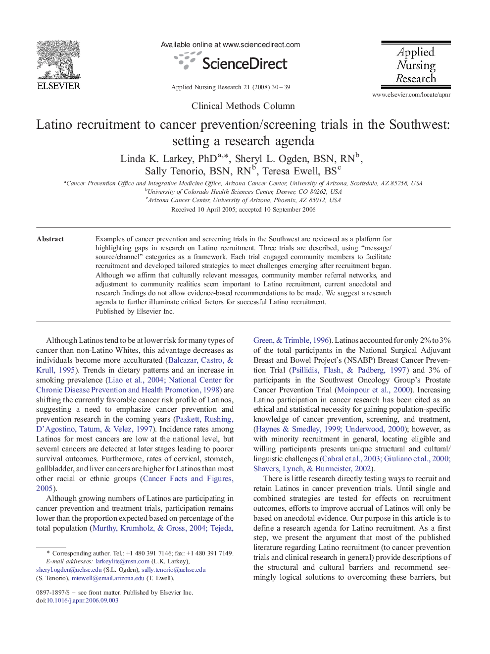 Latino recruitment to cancer prevention/screening trials in the Southwest: setting a research agenda