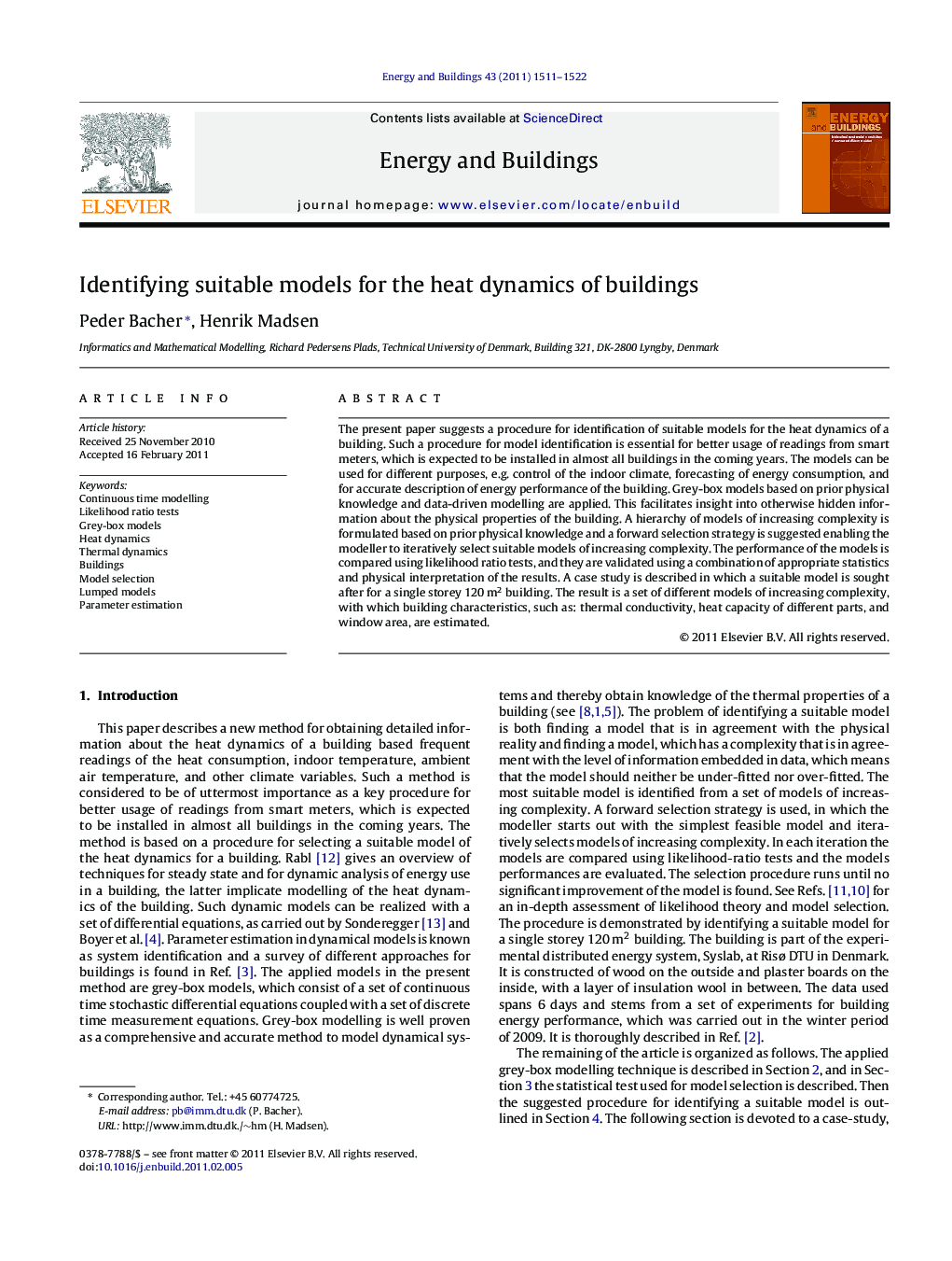 Identifying suitable models for the heat dynamics of buildings