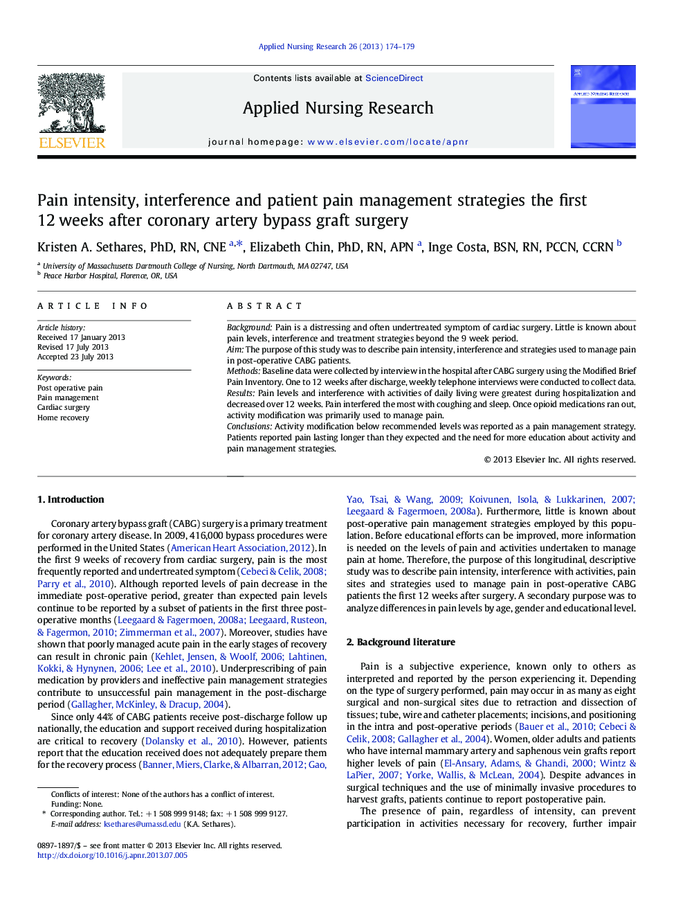 Pain intensity, interference and patient pain management strategies the first 12 weeks after coronary artery bypass graft surgery 