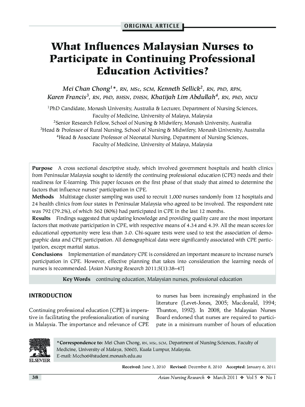 What Influences Malaysian Nurses to Participate in Continuing Professional Education Activities?