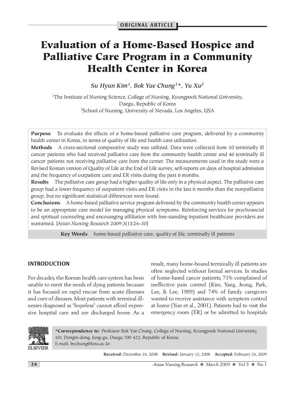Evaluation of a Home-Based Hospice and Palliative Care Program in a Community Health Center in Korea