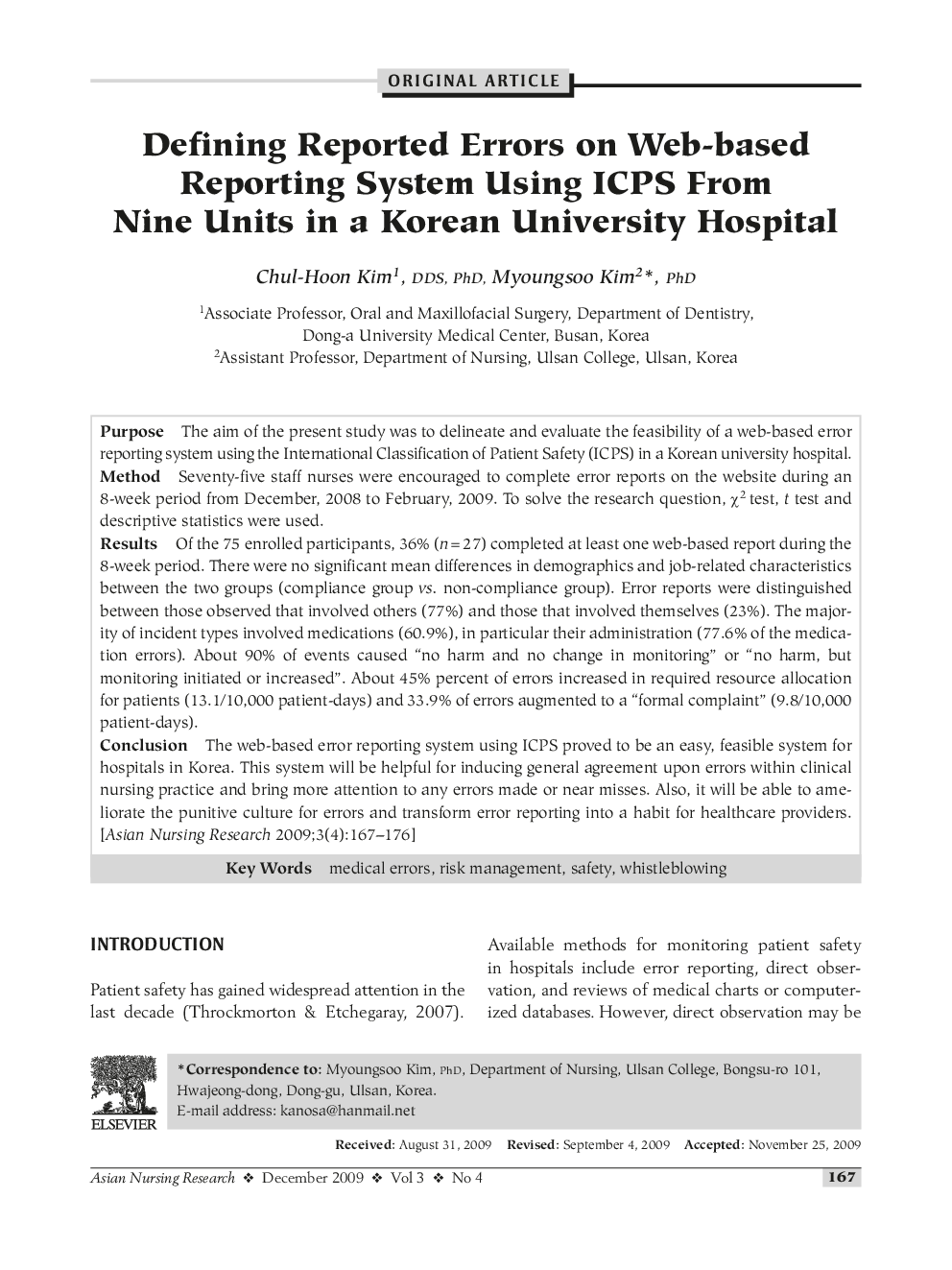 Defining Reported Errors on Web-based Reporting System Using ICPS From Nine Units in a Korean University Hospital