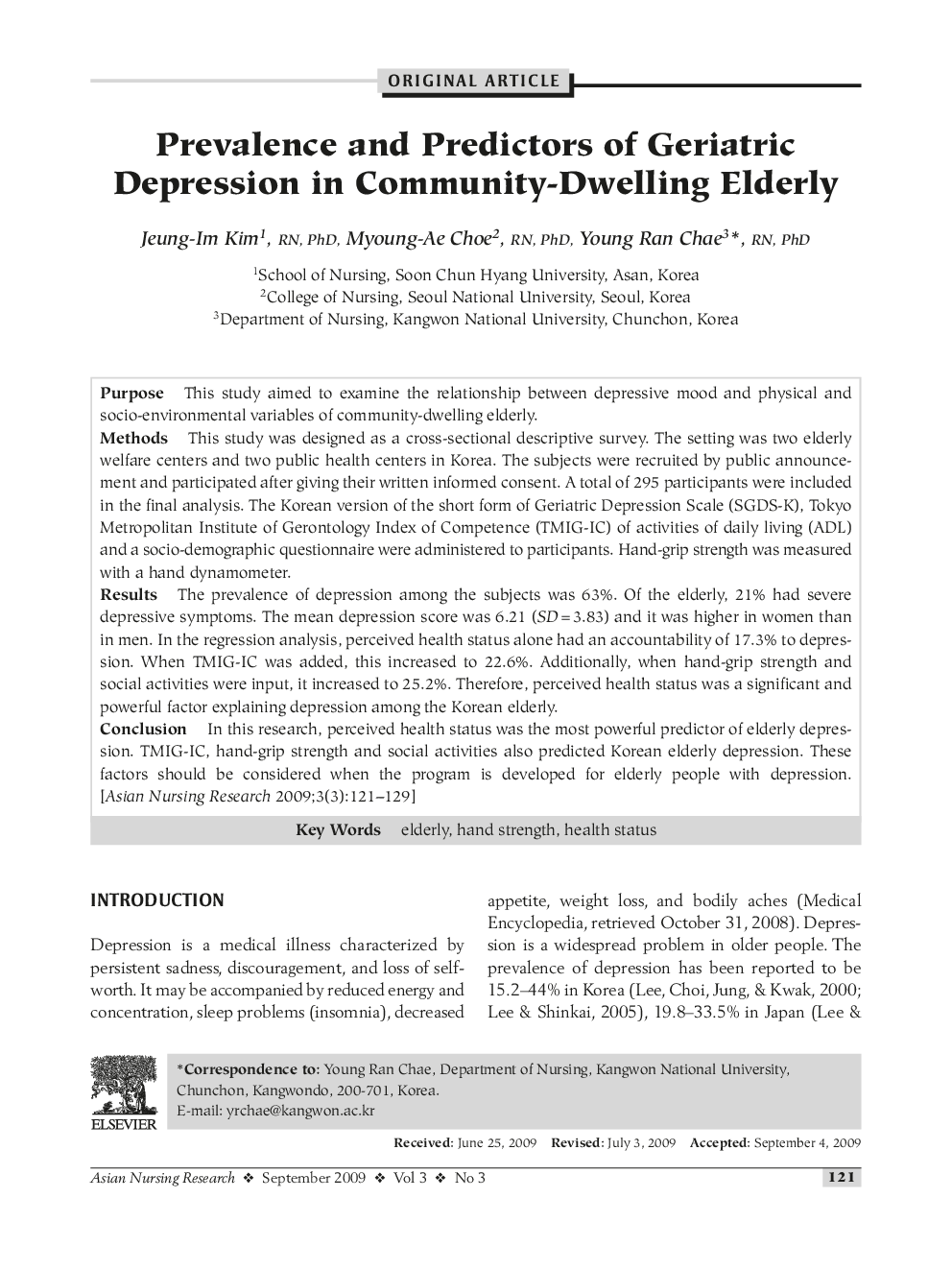 Prevalence and Predictors of Geriatric Depression in Community-Dwelling Elderly