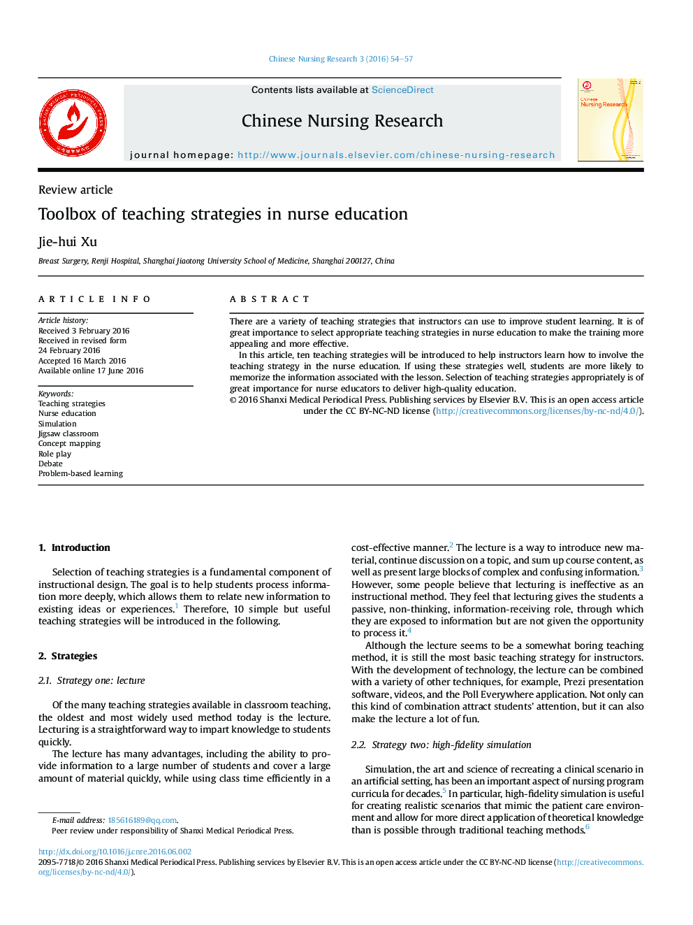 Toolbox of teaching strategies in nurse education 