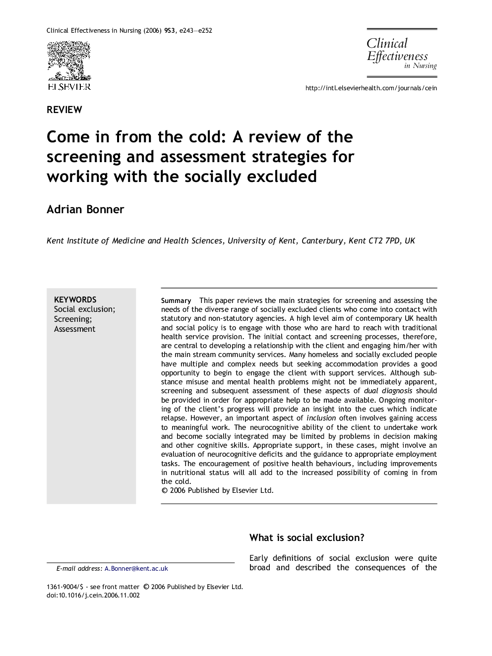 Come in from the cold: A review of the screening and assessment strategies for working with the socially excluded