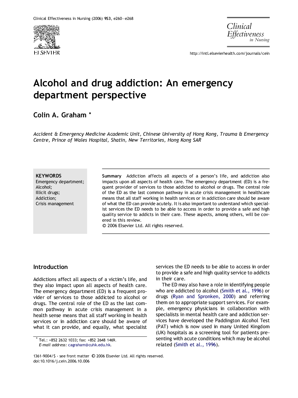Alcohol and drug addiction: An emergency department perspective