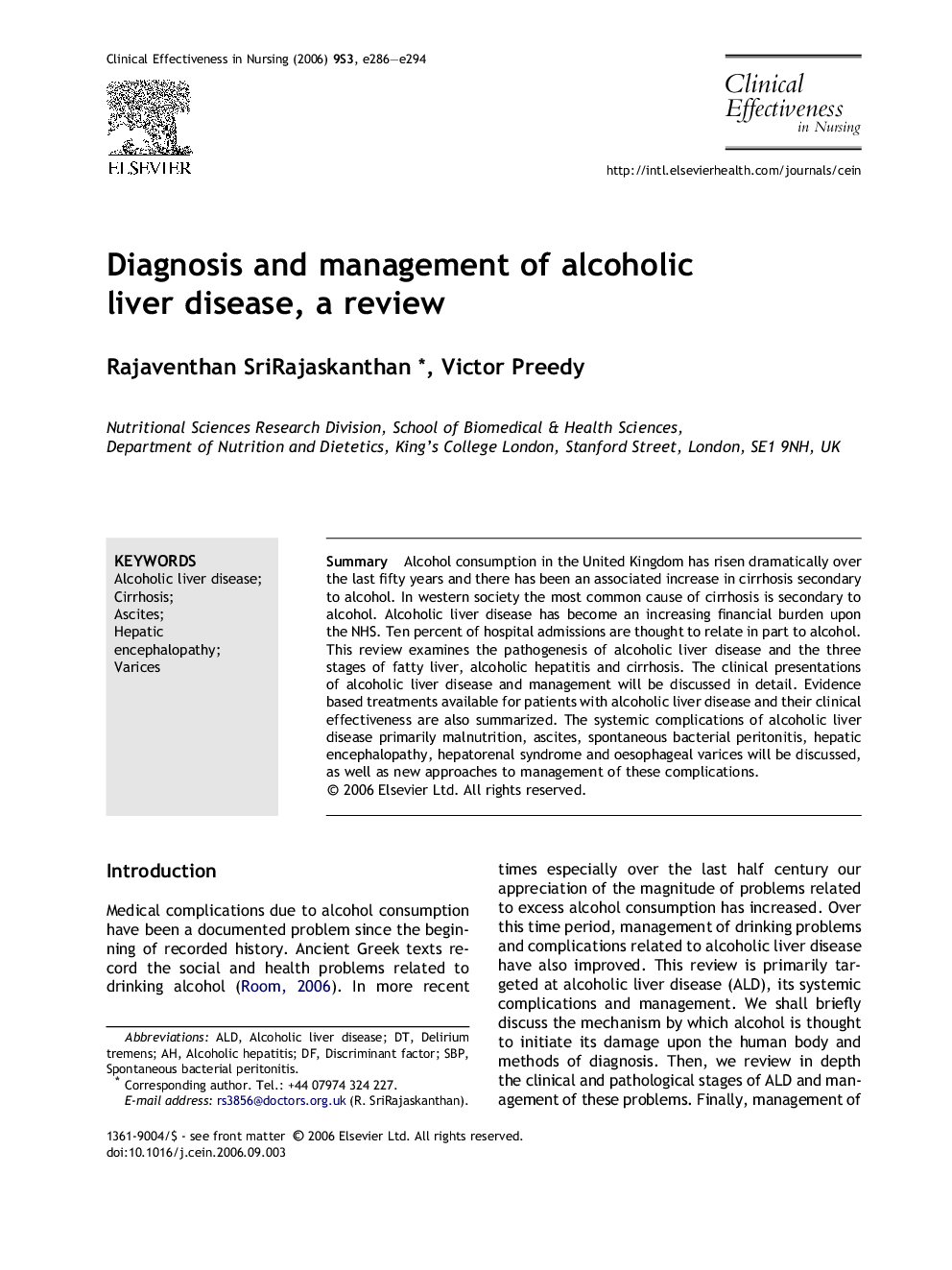 Diagnosis and management of alcoholic liver disease, a review