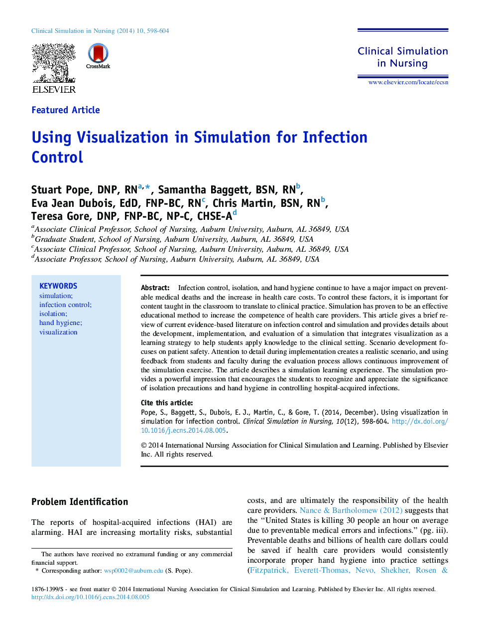 Using Visualization in Simulation for Infection Control 