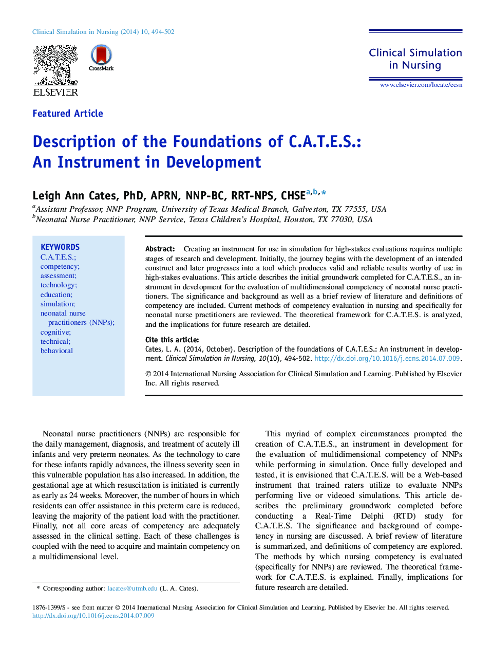 Description of the Foundations of C.A.T.E.S.: An Instrument in Development