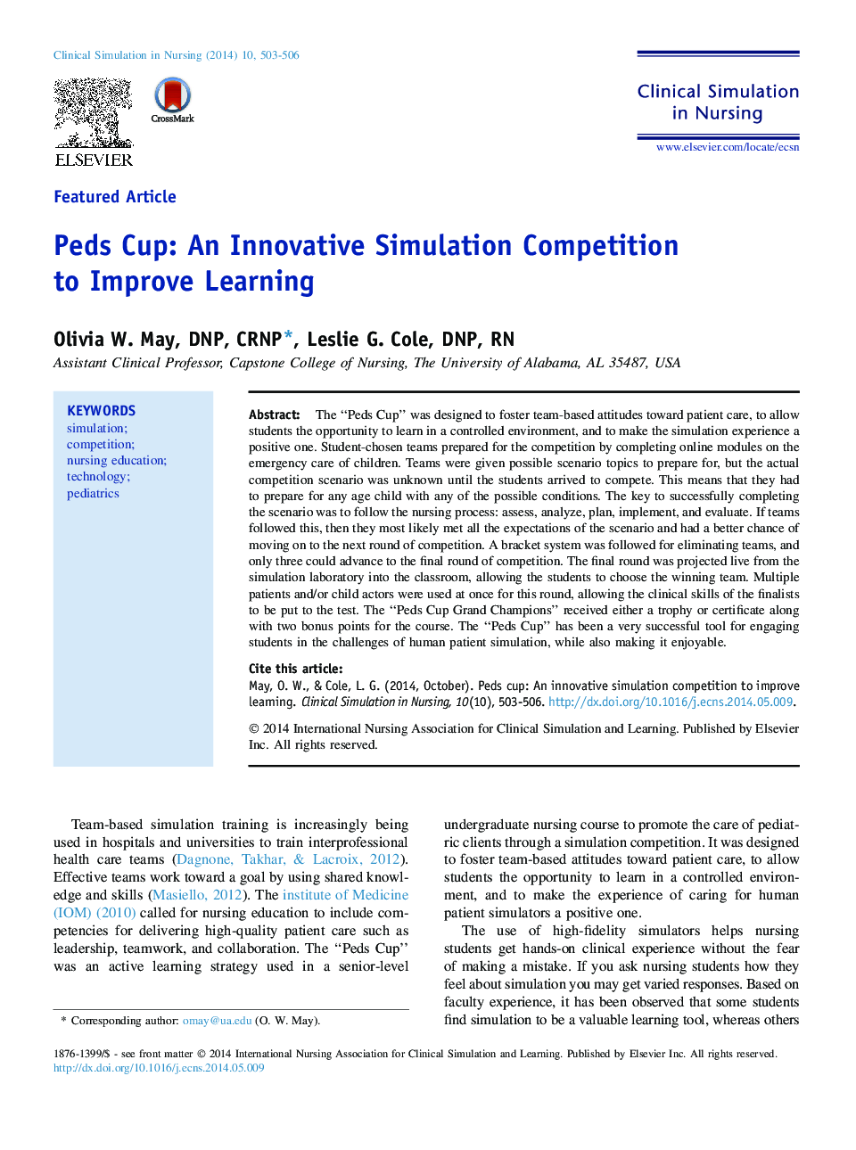 Peds Cup: An Innovative Simulation Competition to Improve Learning