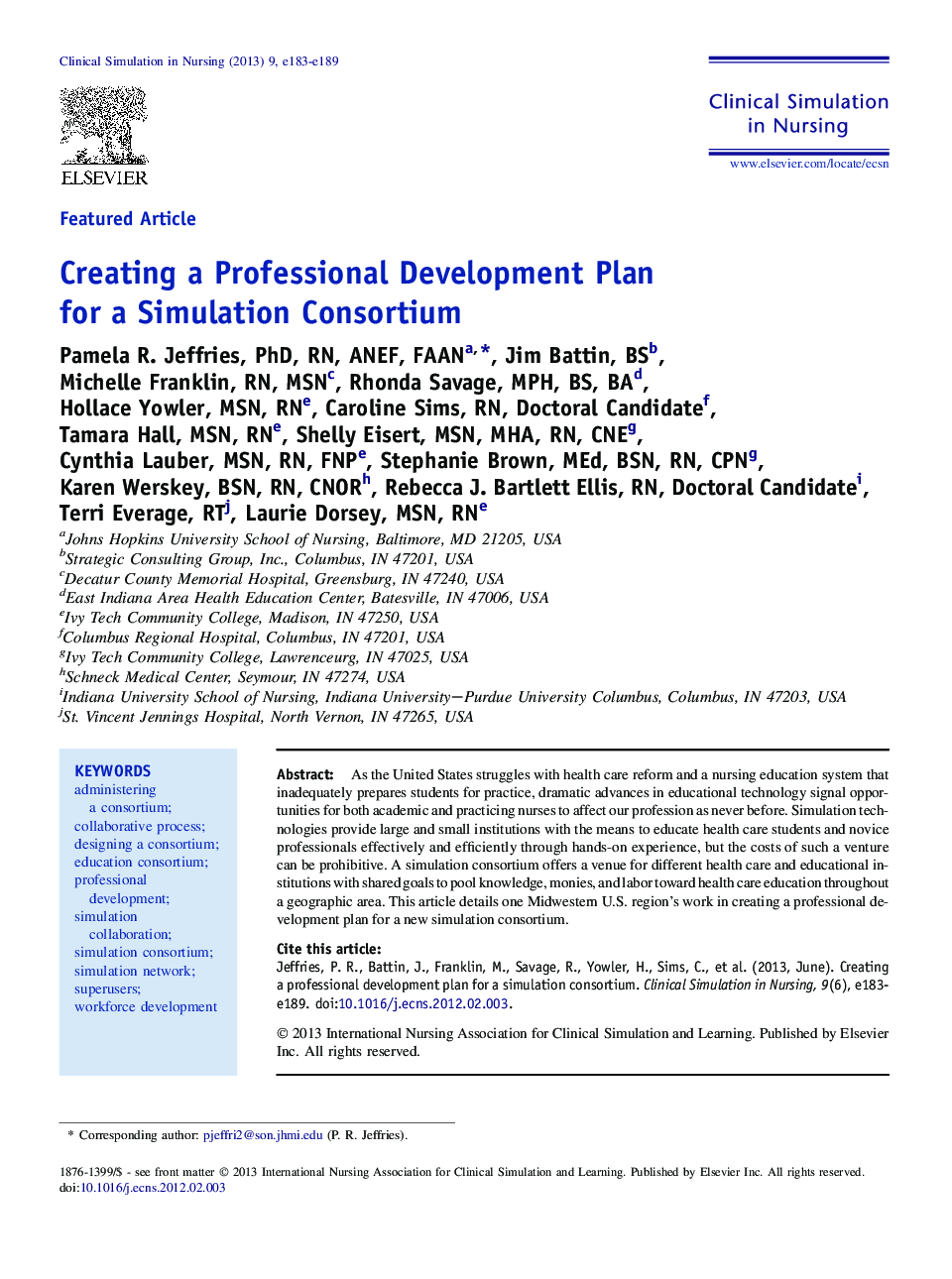 Creating a Professional Development Plan for a Simulation Consortium