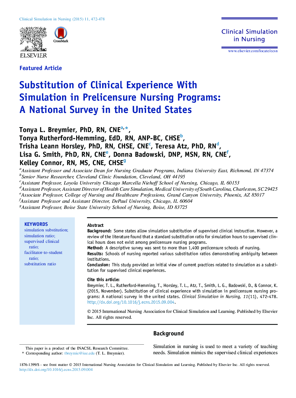 Substitution of Clinical Experience With Simulation in Prelicensure Nursing Programs: A National Survey in the United States 