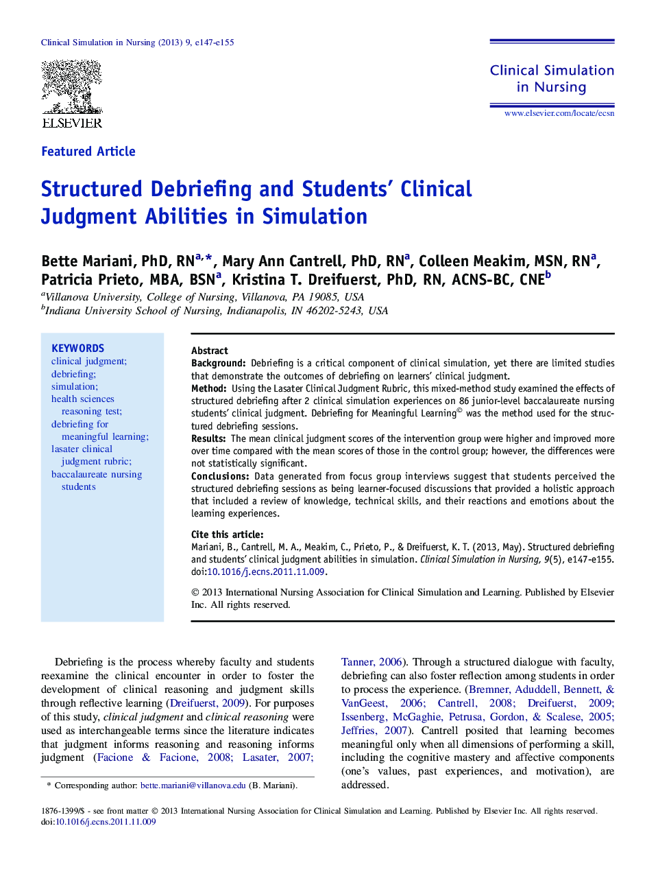 Structured Debriefing and Students' Clinical Judgment Abilities in Simulation