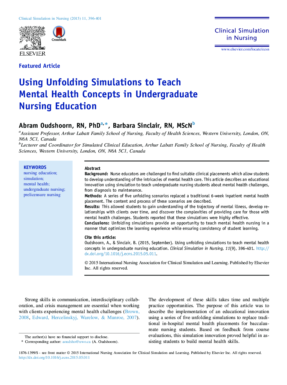 Using Unfolding Simulations to Teach Mental Health Concepts in Undergraduate Nursing Education 