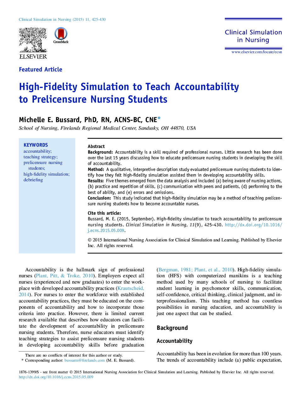 High-Fidelity Simulation to Teach Accountability to Prelicensure Nursing Students 